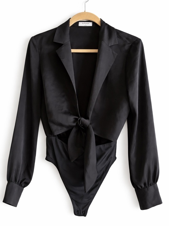 Babaton Tops - Aritzia Babaton Black Satin Twist Front Bodysuit – Size S